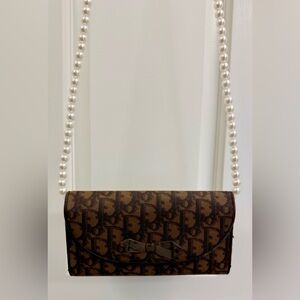 DIOR Vintage Y2K Romantique Brown Diorissimo Ribbon Canvas Leather W/ Crossbody